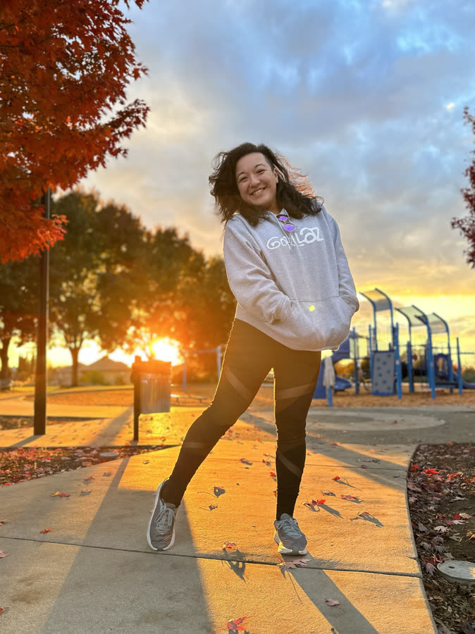 Golden-hour portrait on an autumn path